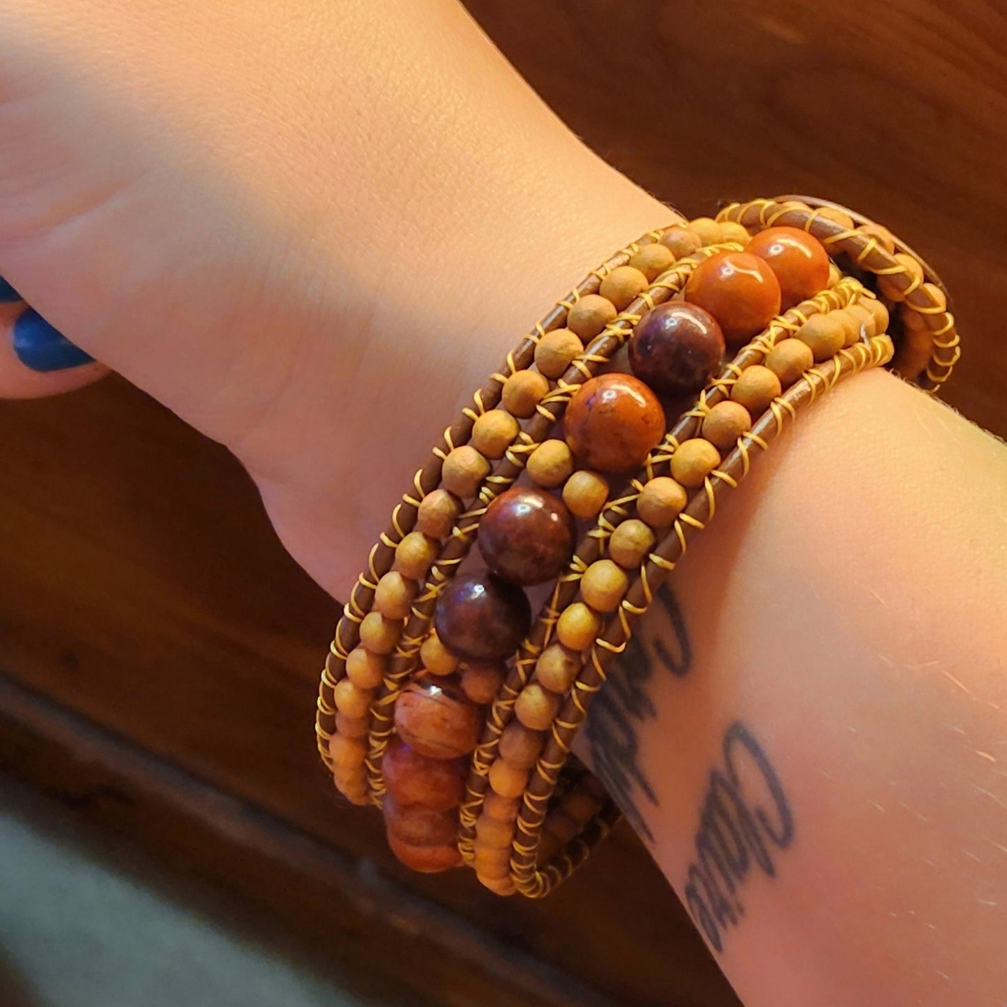 Red & Brecciated Jasper Sandalwood Cuff Bracelet