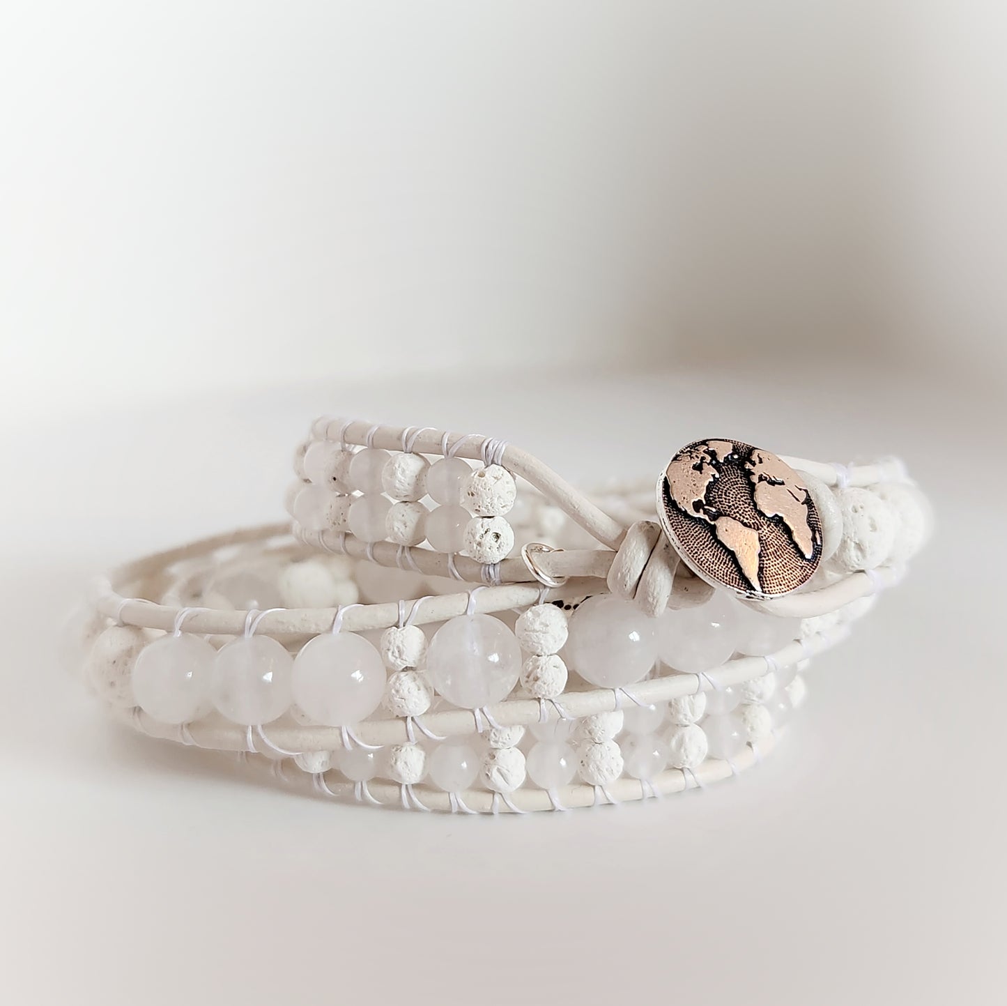 White Lava Leather Wrap Bracelet