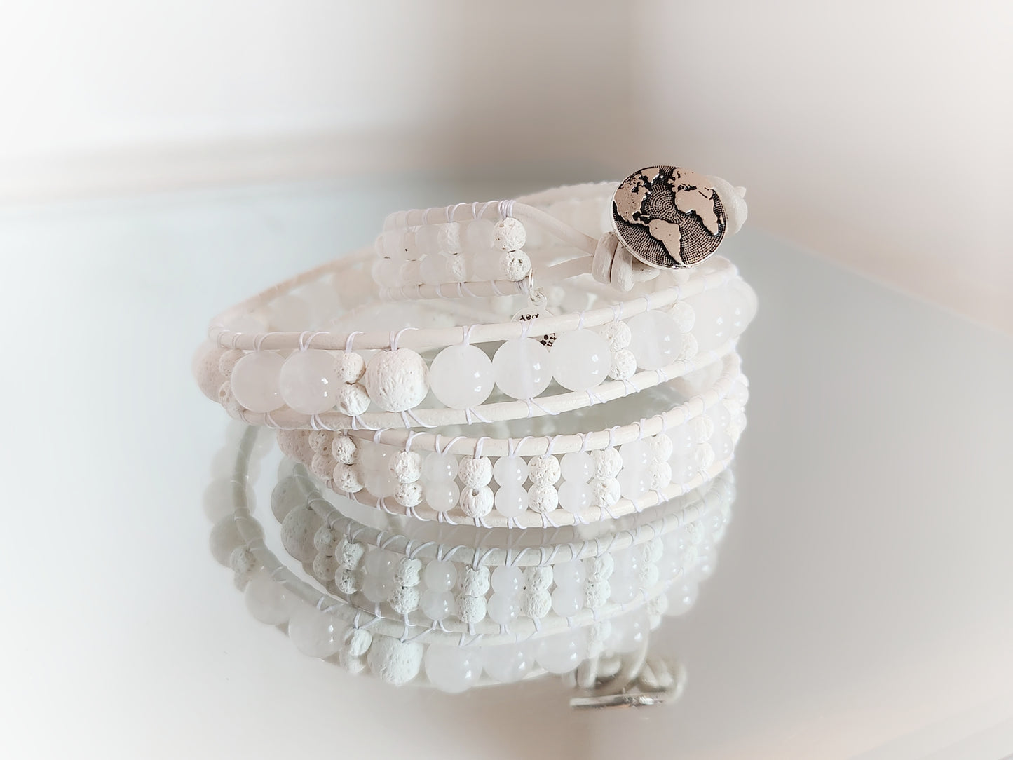 White Lava Leather Wrap Bracelet