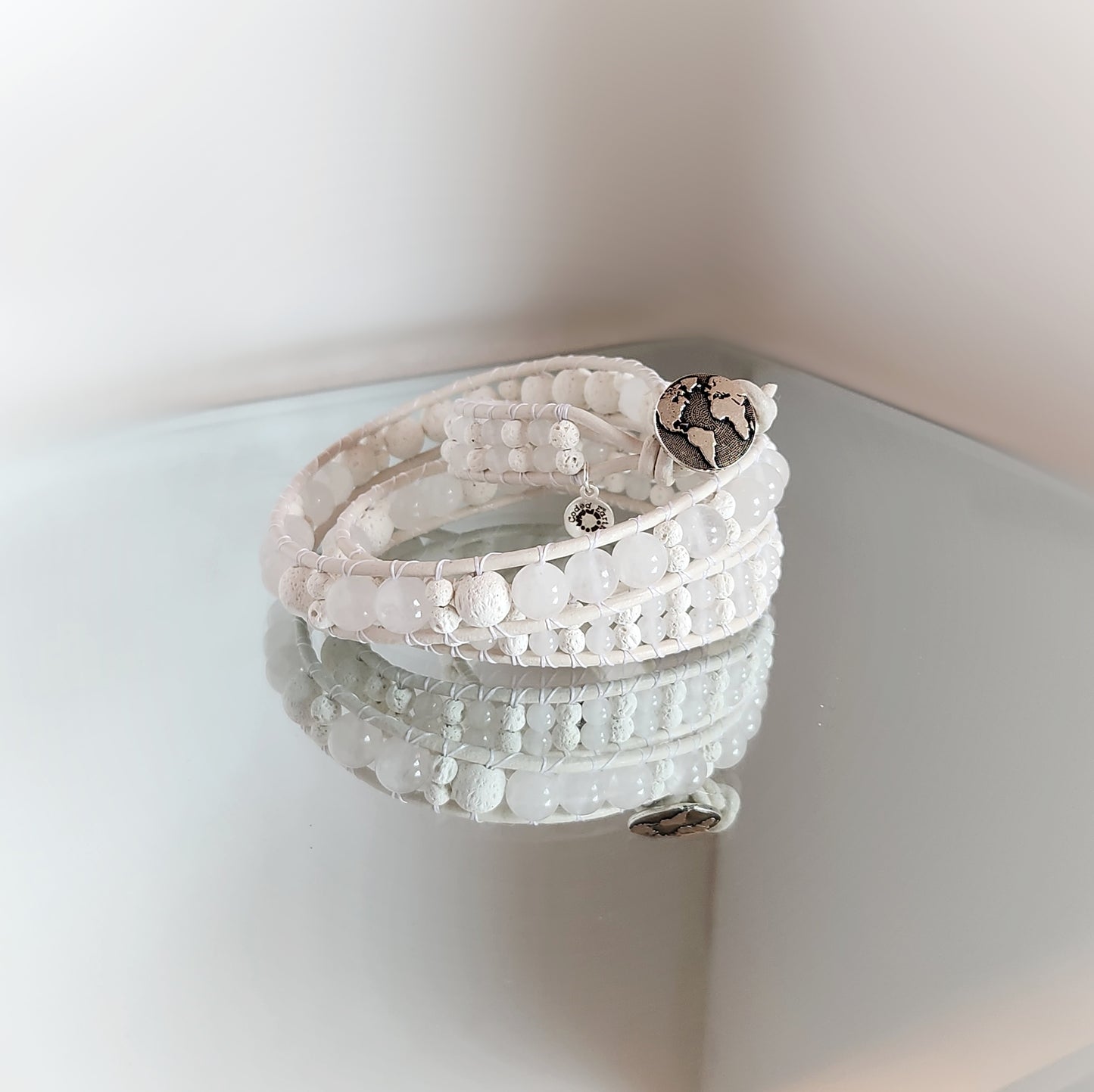 White Lava Leather Wrap Bracelet
