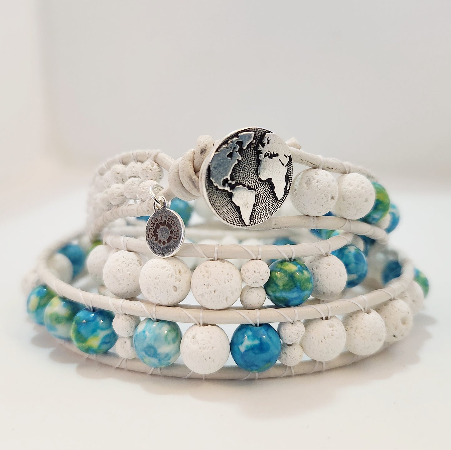 White Lava Leather Wrap Bracelet
