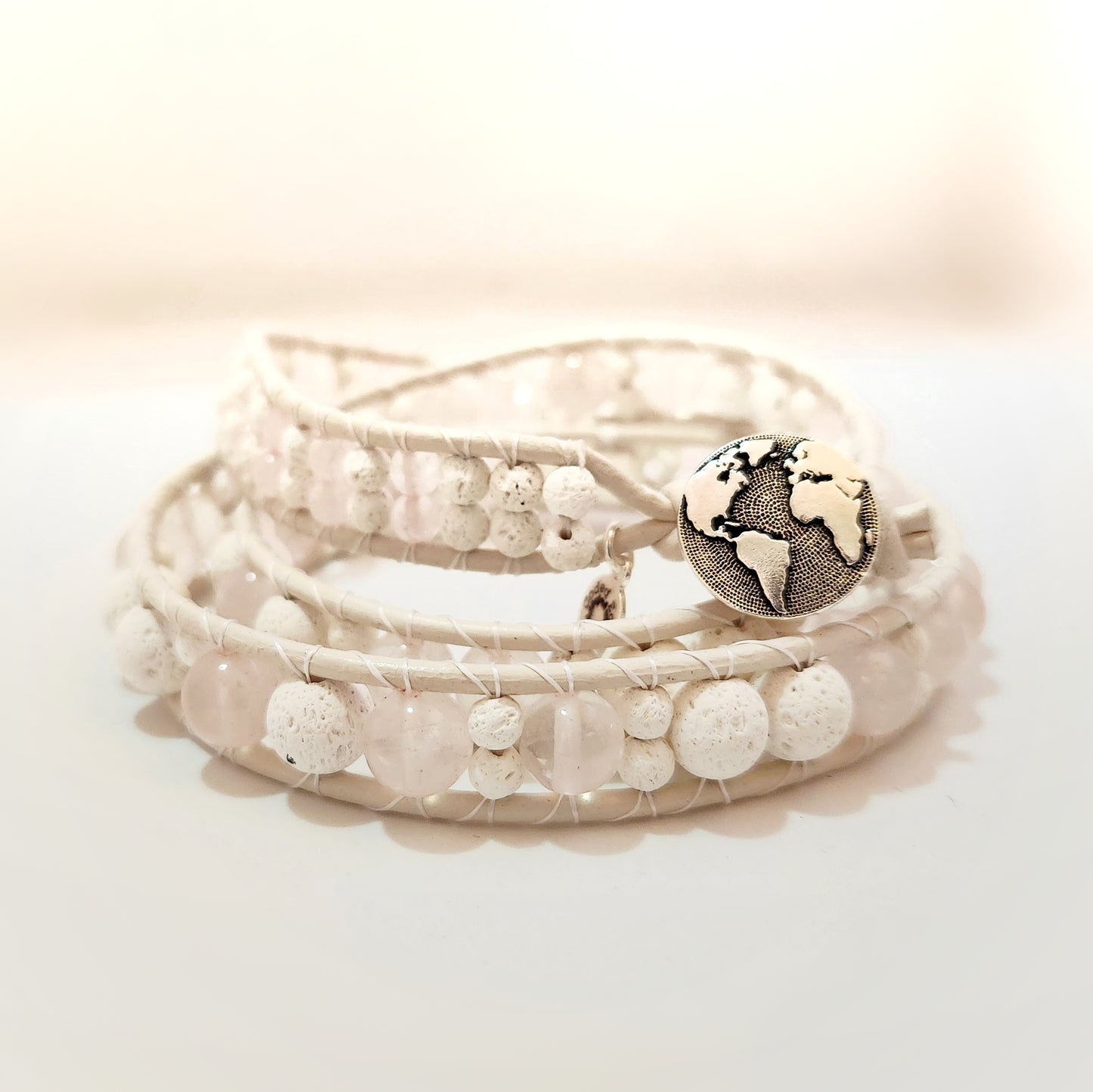 White Lava Leather Wrap Bracelet