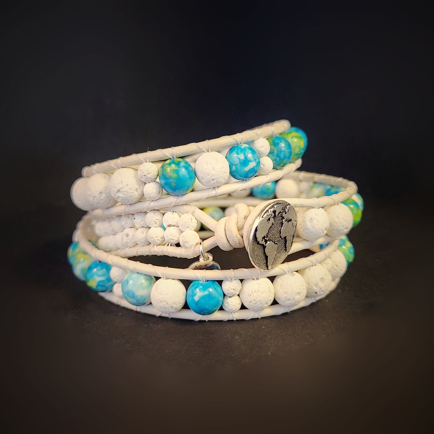 White Lava Leather Wrap Bracelet