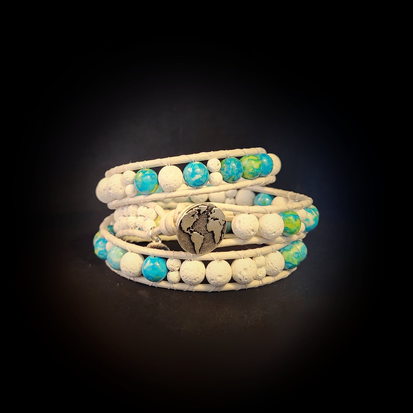 White Lava Leather Wrap Bracelet