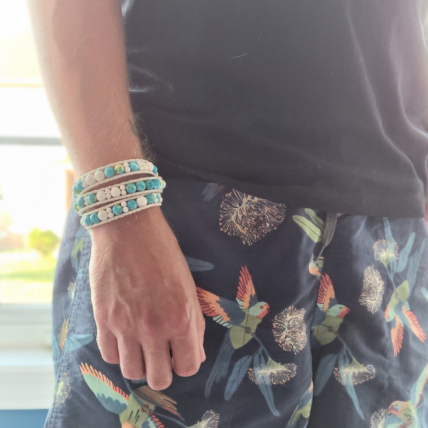 White Lava Leather Wrap Bracelet