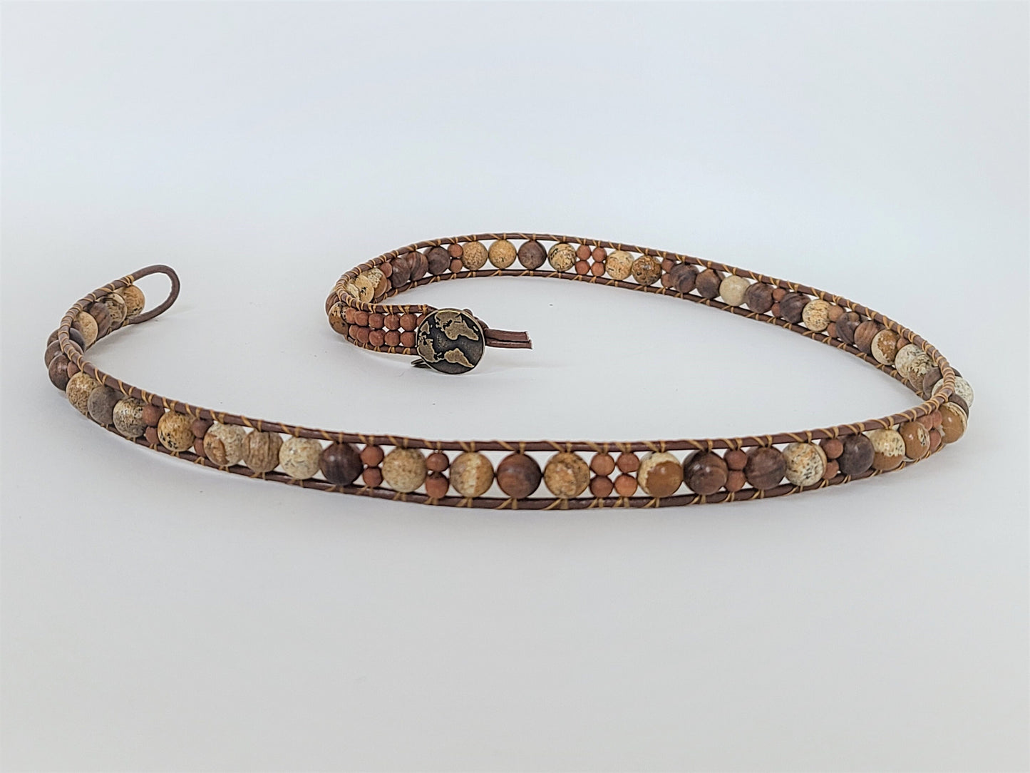 "Not All Who Wander Are Lost" | Jasper & Sandalwood Coded Message Leather Wrap Bracelet