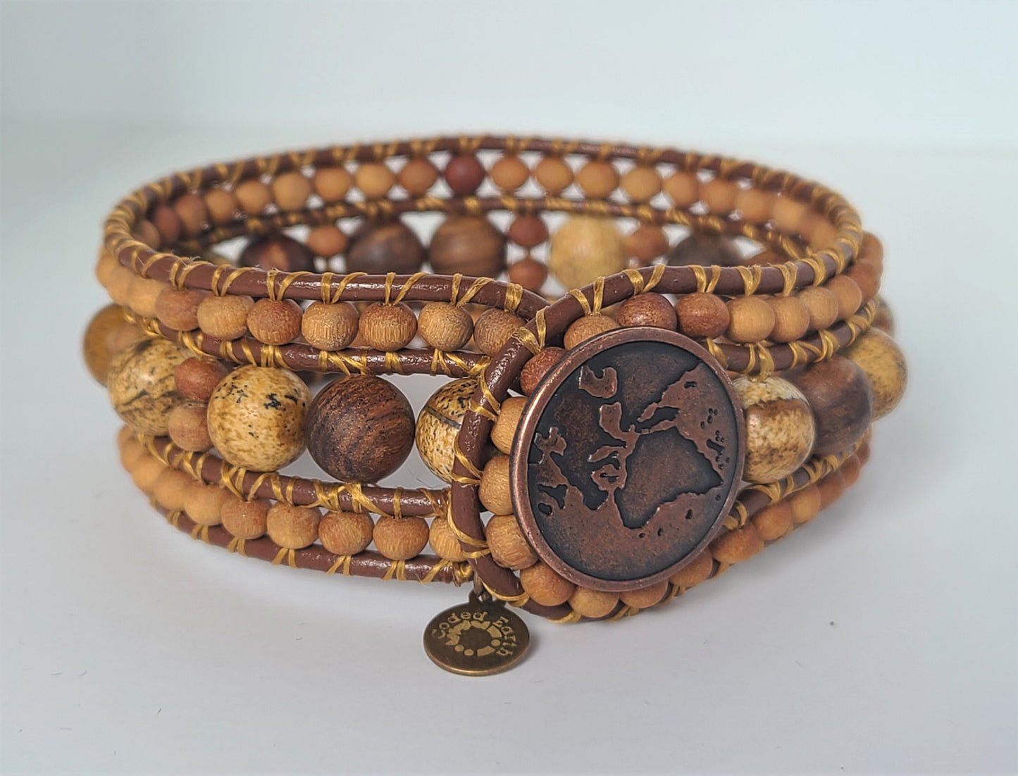 Sandalwood & Picture Jasper Leather Cuff Bracelet