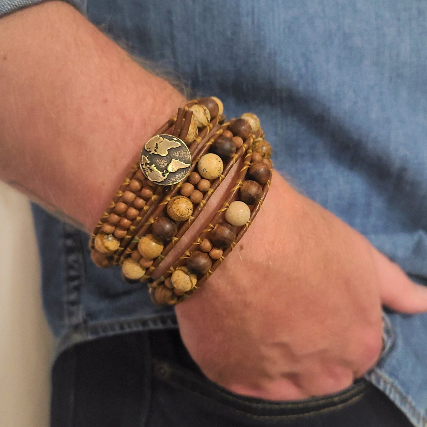 "I Am Always With You" | Jasper & Sandalwood Coded Message Leather Wrap Bracelet