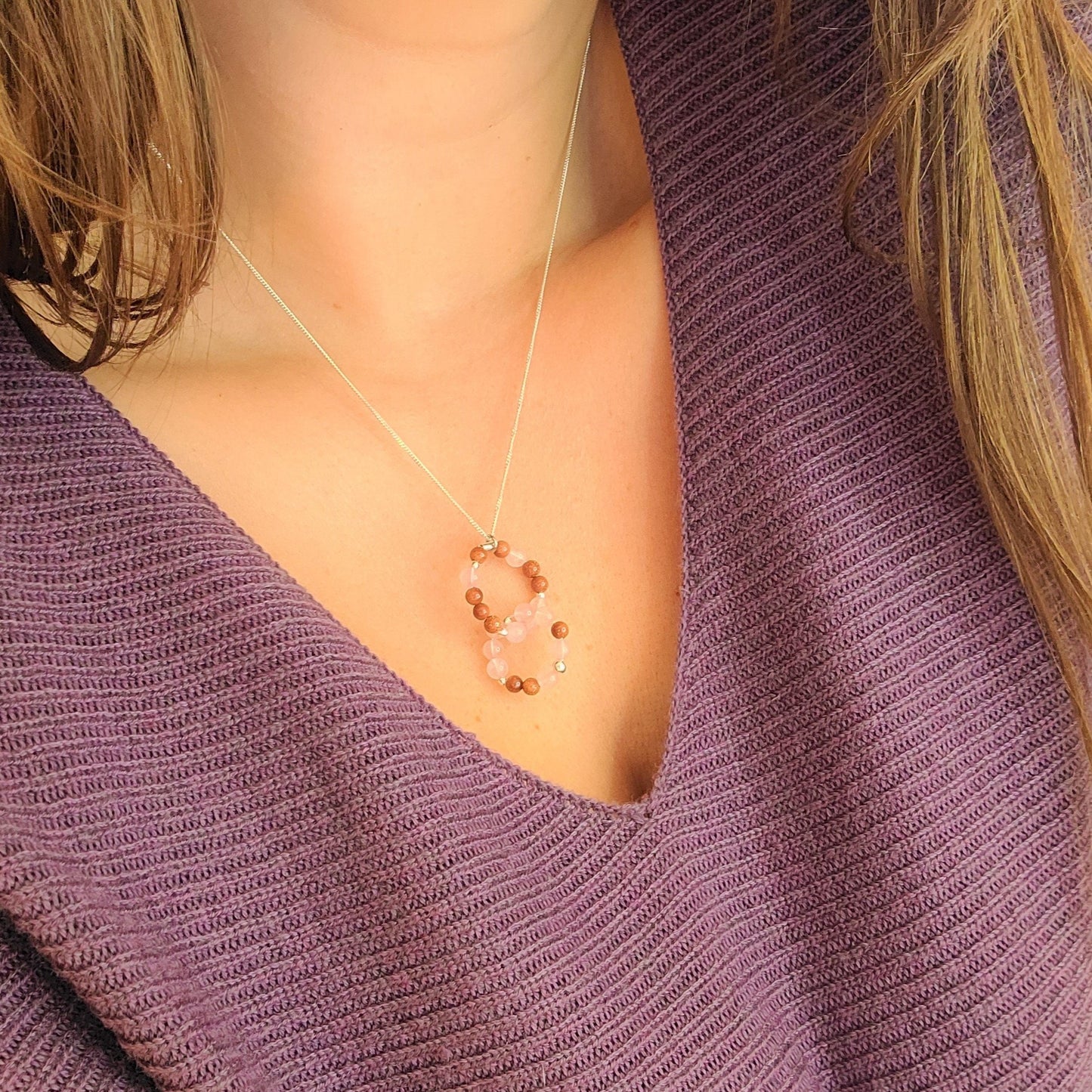 Rose Quartz & Sandstone Sterling Silver Link Necklace