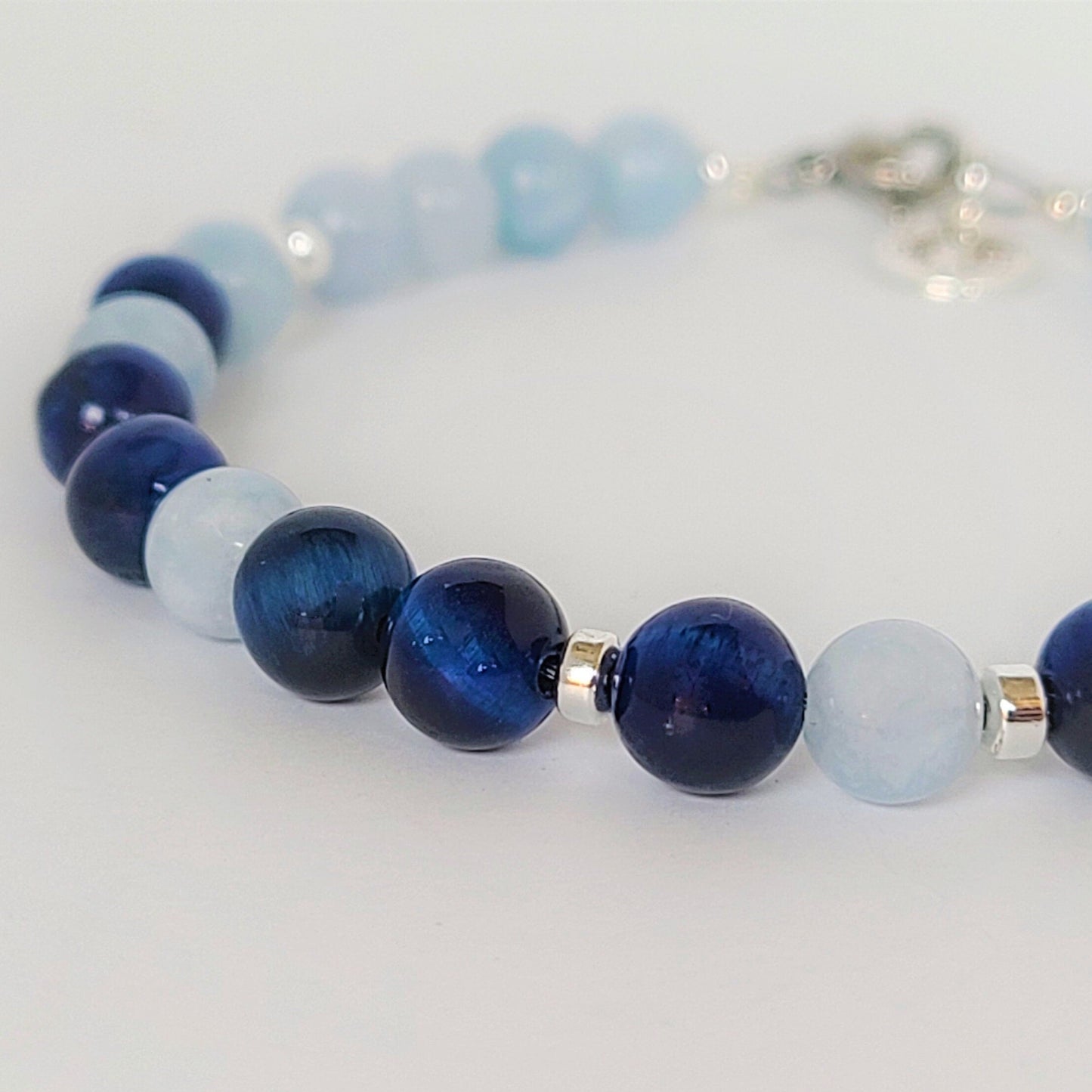 Blue Tiger Eye & Aquamarine Steel Bracelet