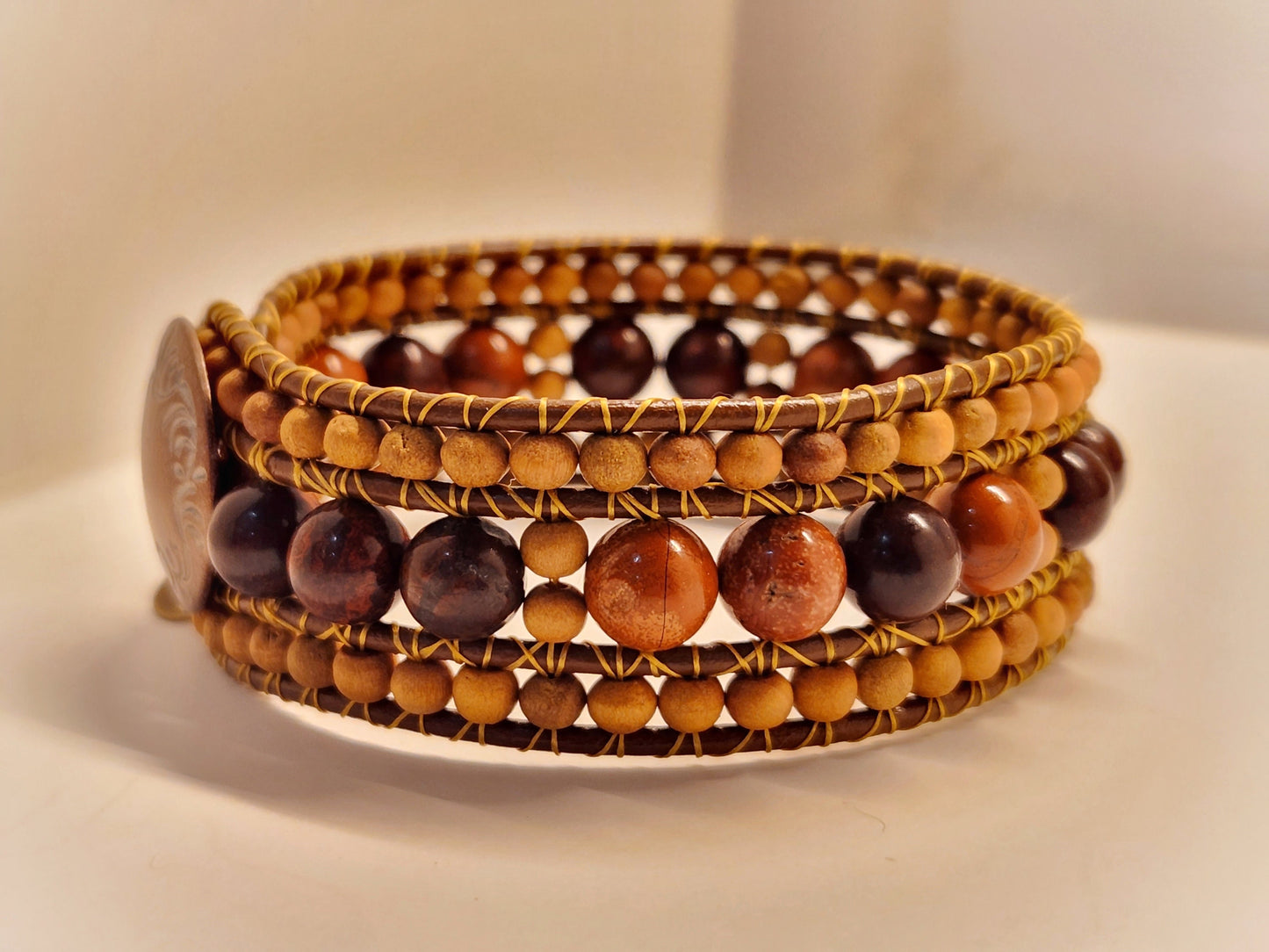 Red & Brecciated Jasper Sandalwood Cuff Bracelet